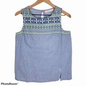 Fresh Produce Blue Embroidered Top Sz XS